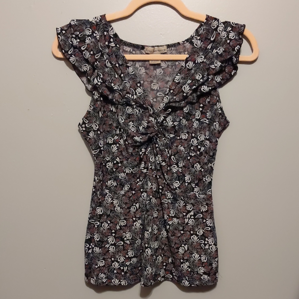 Susan Lawrence Black and White Floral Blouse